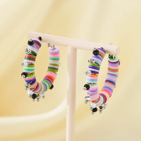 Colorful Heishi Beads Hoop Earrings Stainless Steel Hook Polymer Clay Glass Beads Bohemian Summer Holiday For Women
