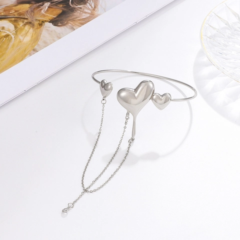 Kupfer Herz Quaste Armreif Armband Flüssigmetall Lava Design Silber Ton Mode Schmuck Für Frauen Eleganter Arm Cuff