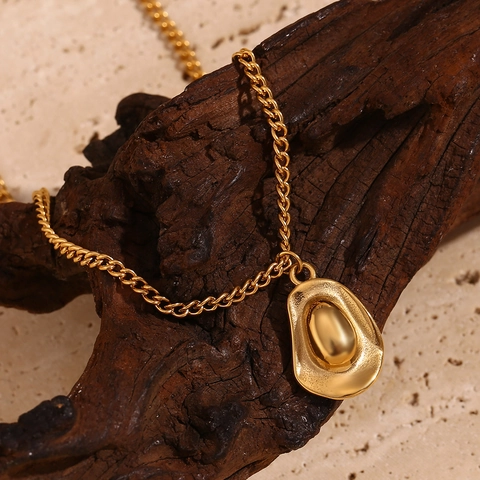 Western Cowboy Hat Pendant Necklace Stainless Steel 18K Gold Plated Vintage Boho Style Jewelry For Women