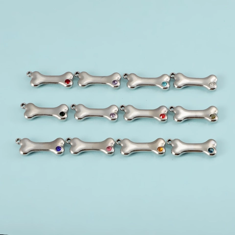 Dog Bone Pendant 304 Stainless Steel Inlaid Birthstone Zircon Charm For DIY Jewelry Making Earring Necklace Accessory