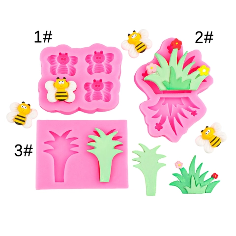 Molde Silicona Abeja Hierba Flor Árbol Dibujos Animados DIY Fondant Chocolate Decoración Pasteles Resina Artesanía
