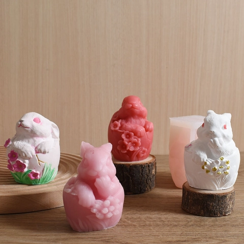 3D Paashaas Siliconen Vorm Bloemenreliëf Ei Konijn DIY Handgemaakte Kaars Zeep Hars Gips Taart Decoratie Gereedschap