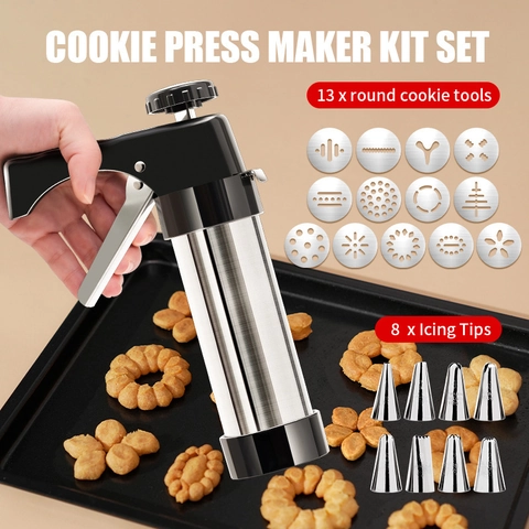 Pistola Spara Biscotti Manuale Acciaio Inossidabile ABS Strumento Pasticceria DIY Beccucci Dischi Accessorio Cucina Ergonomico