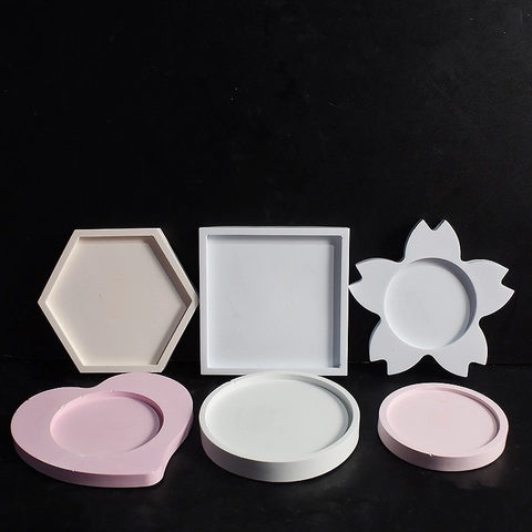 Silicone Coaster Mold For DIY Resin Epoxy Casting Geometric Shape Round Square Hexagonal Heart Jewelry Tray Making Tools