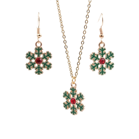 Joyas De Copo De Nieve De Navidad Collar Pendientes Aleación Color Oro Esmalte Rojo Verde Festivo Invierno Fiesta Para Mujeres