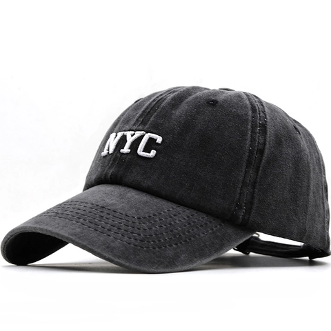 Washed Cotton Denim Baseball Cap Retro Distressed NYC Embroidery Peaked Hat Adjustable Sunshade Outdoor Unisex Vintage
