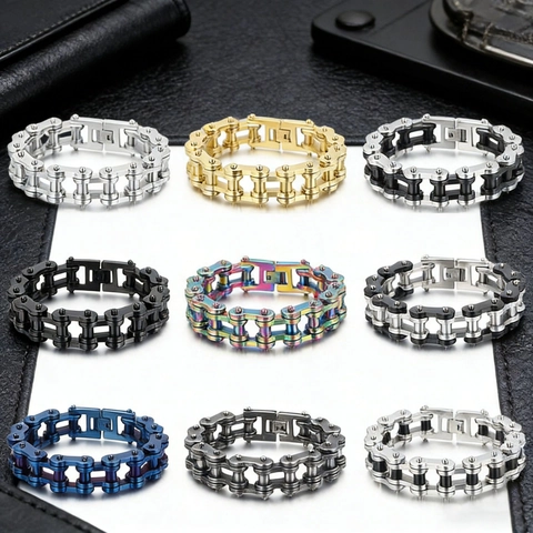 Stainless Steel Motorcycle Chain Bracelet Heavy Industrial Mechanical Style Punk Rock Hip Hop Jewelry For Men