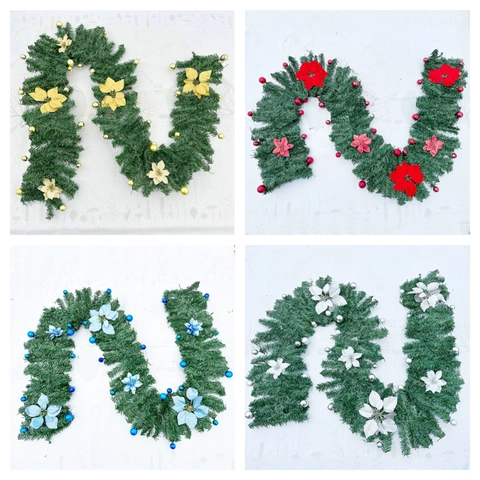 Künstliche Weihnachtsgirlande Dichte Tannennadel PVC Dekoration Rattan Mit Blumen Und Ornamenten Für Haus Wand Kamin
