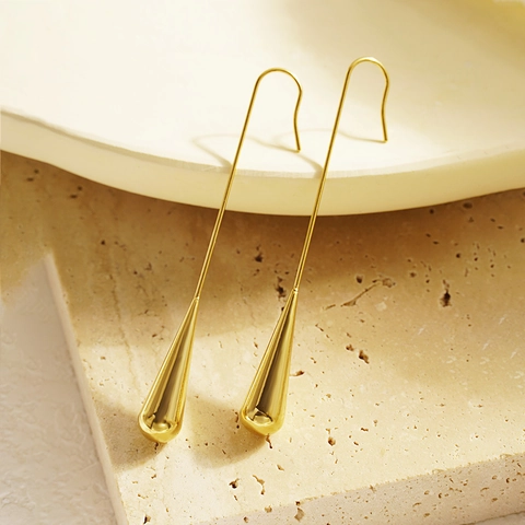 Orecchini A Goccia In Acciaio Inossidabile Lucidato A Specchio Minimalista Gancio Lungo Stile Goccia D'acqua Donna Gioielli Eleganti