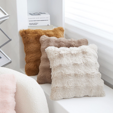 Soft Plush Bubble Fleece Square Decorative Pillow Cover Faux Fur Cushion For Home Sofa Couch Furniture Invisible Zipper