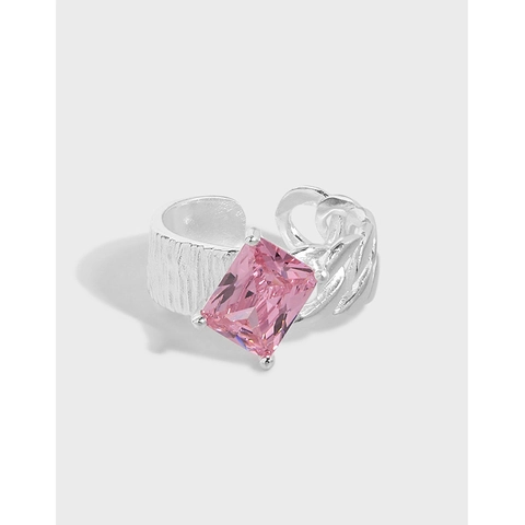 Verstelbare Open Ring 925 Sterling Zilver Rechthoekige Zirkonia Geborstelde Touwtextuur Minimalistische Luxe Dames