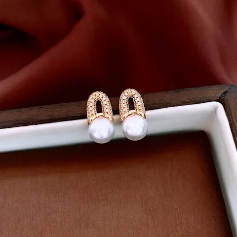 Γαλλικά Σκουλαρίκια Πέρλες Με 925 Sterling Silver Earring Post 18K Real Gold Plated Γεωμετρικά Ζιργκόν Κοσμήματα