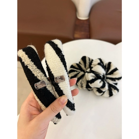 Accessori Per Capelli In Lana A Maglia A Righe Cerchietto Scrunchie Fiocco Fermagli Per Capelli Vintage Elegante Donna