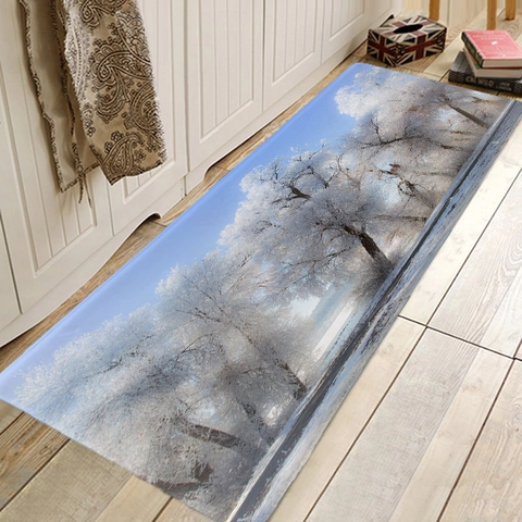 Tappetino Da Terra Stampato Paesaggio Foresta Di Neve Invernale Tappeto In Flanella Assorbente Antiscivolo Per Bagno