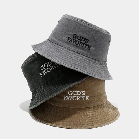 Waschbar Baumwolle Fischerhut Buchstaben Stickerei Distressed Atmungsaktiv Outdoor Sonnenschutz Für Herren Damen