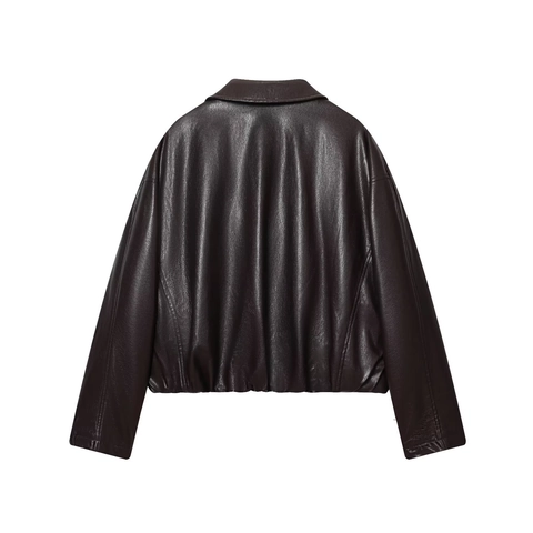 Women Faux Leather Bomber Jacket PU Zip Up Lapel Collar Loose Streetwear Retro Casual Outerwear