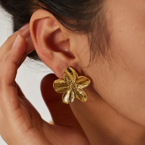 Boucles D'oreilles Puces Fleurs Acier Inoxydable Plaqué Or 18 Carats Marguerite Künstliche Perle Bijoux Vintage Pour Femmes