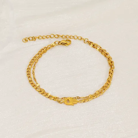 Dubbellaagse Armband 18K Verguld Roestvrij Staal Hamsa Hand Love Letter Bedels Trendy Mode Sieraden Voor Dames