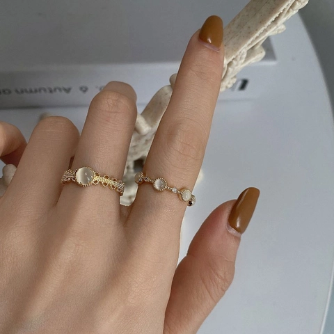 Anillo Abierto de Cobre de Estilo de Corte Vintage para Mujer Ajustable Chapado en Oro Piedra de Ojo de Gato Artificial Strass Incrustado Anillo Moda