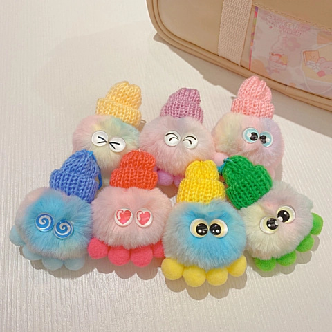 Schattige Octopus Pluche Sleutelhanger Tasbedeltje Kleurrijk Verloop Gebreide Muts Kawaii Cartoon Pop Rugzak Decoratie
