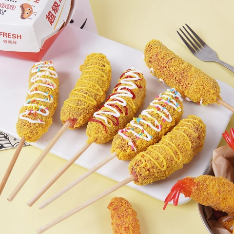 Realistic Artificial Cheese Hot Dog Stick Korean Corn Dog Simulation Food Model PVC Photography Prop Breadcrumbs Decorative Toy