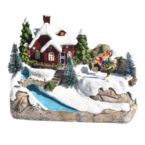 Weihnachtsmanndorf Haus Miniatur Harz LED Licht Musik Rotierende Figuren Tischschmuck Europäischer Stil Festliches Geschenk