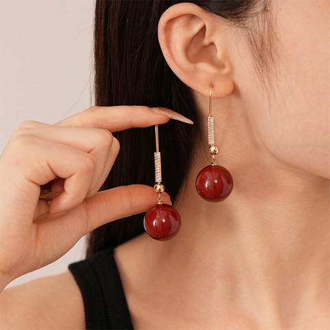 Pendientes Vintage Con Perla Artificial Imitación Circón Cobre Y Poste Acero Inoxidable Joyería De Bola Para Mujer