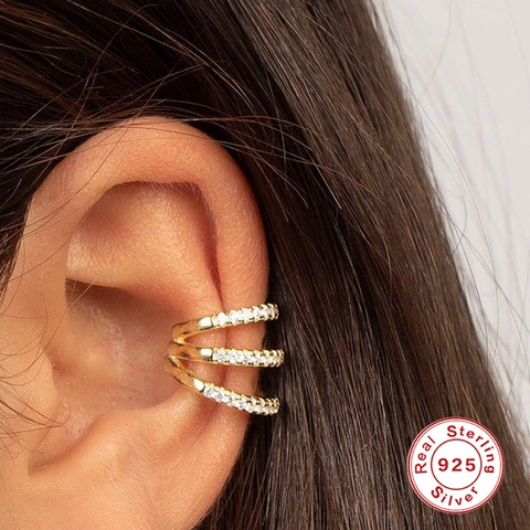 Orecchino A Clip Spirale A Tre Strati Argento Sterling 925 Con Zirconia Senza Buco Ear Cuff Minimalista Punk Moda