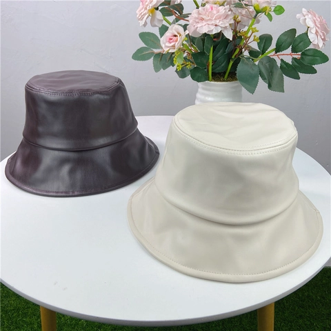 Sombrero De Pescador De Cuero PU Color Sólido Invierno Cálido Estilo Urbano Retro Sencillo Para Hombre Mujer Ajustable