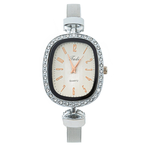 Luxury Women Quartz Watch Elegant Oval Rhinestone Inlaid Dial Milanese Mesh Alloy Strap Fashion Jewelry Wrist Watch