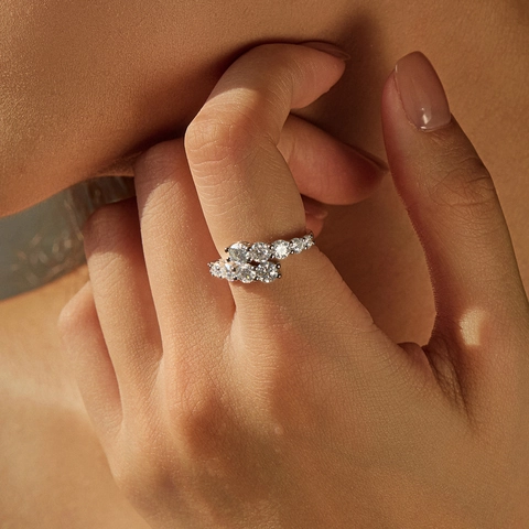 Moissanite Ring 925 Sterling Silver D Color VVS1 Round Brilliant Cut Stackable Geometric Elegant Jewelry For Women