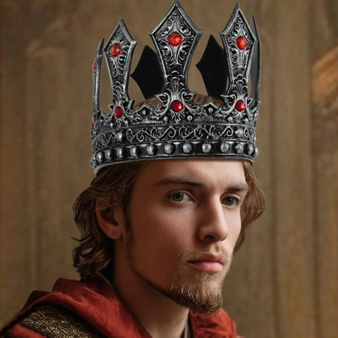 Corona Da Re Medievale Copricapo Reale Gotico Vintage Per Cosplay Di Halloween Schiuma Leggera Strass Rossi Goffrati Accessori