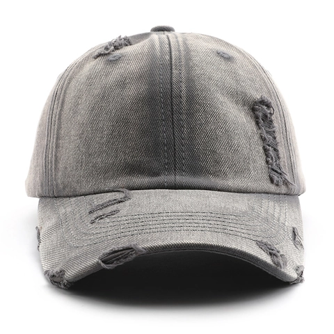 Vintage Distressed Baseball Cap Washed Cotton Ripped Hole Adjustable Sun Hat Streetwear For Men Women