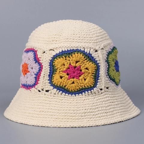 Cappello Da Pescatore All'uncinetto Fatto A Mano Cotone Motivo Floreale Boemo Retro Parasole Pieghevole Stile Etnico Dolce Per Donne