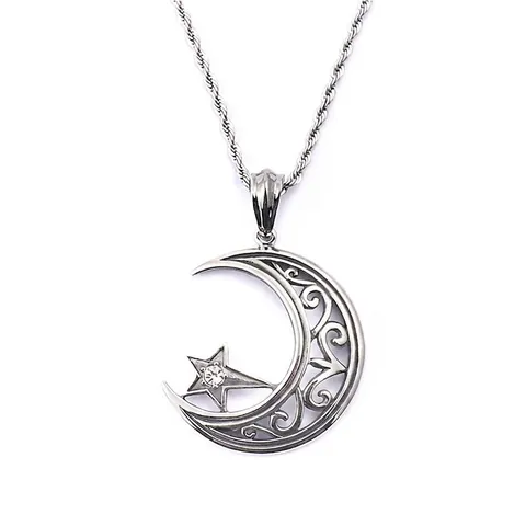 Collana Con Pendente Stella Luna Acciaio Inossidabile Filigrana Cava Con Strass Trasparente Gioielli Minimalisti Vintage