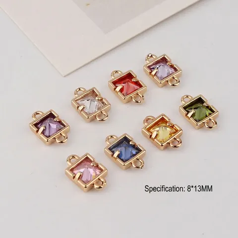 Square Cubic Zirconia Connector Charms Gold Plated Copper Geometric Eyelets For DIY Jewelry Making Earrings Necklace