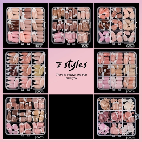 French Tip Press On Nails Glossy Full Cover Fake Nail Tips Imported ABS Material Almond Square Shape For Women Professional Manicure