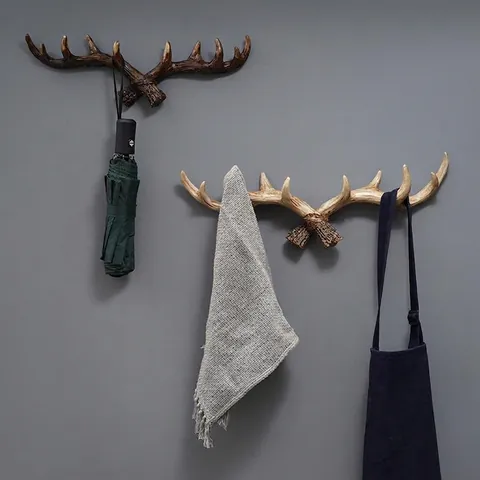 Antler Wall Hooks Retro Resin Decorative Hangers For Entryway Living Room Key Hat Coat Towel Rack American Style