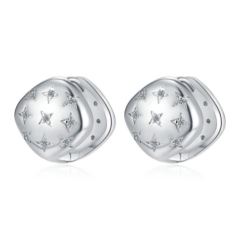 Geometric Star Zirconia Hoop Earrings For Women Copper Star Pattern Inlaid Ear Buckle Elegant Fashion Daily Jewelry