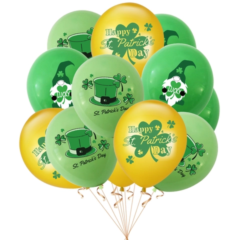 Palloncini in Lattice per San Patrizio Trifoglio Gnomo Stampati Verde Oro Fortunati Palloncini per Decorazione Festa Irlandese