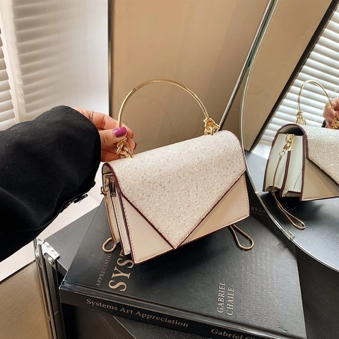 Borsa A Tracolla Da Donna Con Patta Di Paillettes E Manico In Metallo Elegante Borsa A Spalla In Pelle PU Per Feste