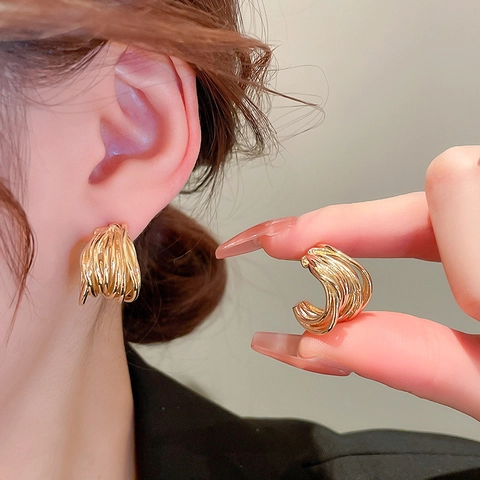 C-Shape Hoop Earrings Copper With 925 Sterling Silver Earring Post Multi-Layer Twisted Geometric Minimalist Fashion Women