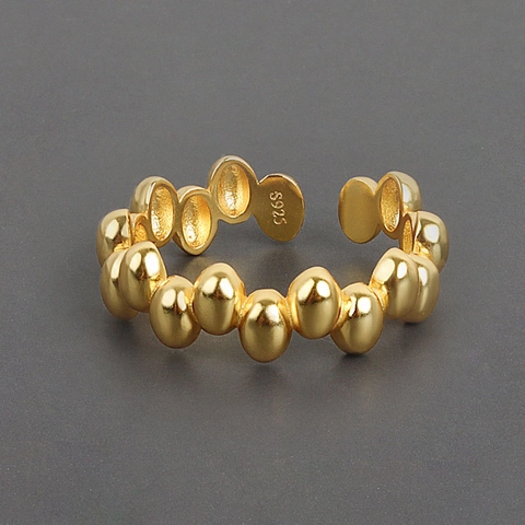 Minimalist Copper Oval Bead Open Adjustable Rings For Women Trendy Geometric Polished Gold Silver Plated Finger Ring