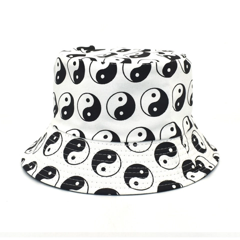 Bucket Hat Cotton Polyester Sun Protection Foldable Streetwear Tai Chi Floral Graffiti Print For Men Women