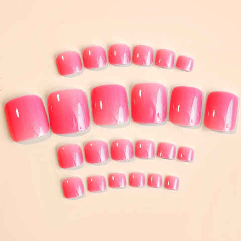 Pink Gradient Press On Toenails Glossy Artificial False Toe Nails Removable Full Cover DIY Foot Manicure Tool