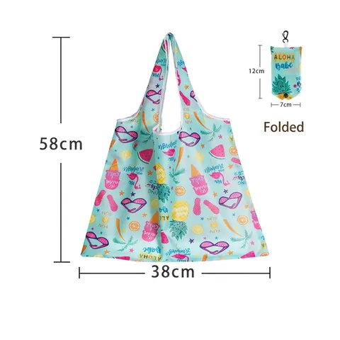 Foldable Shopping Bag Portable Reusable Grocery Tote Waterproof Polyester Fabric With Pouch Hook For Supermarket Travel
