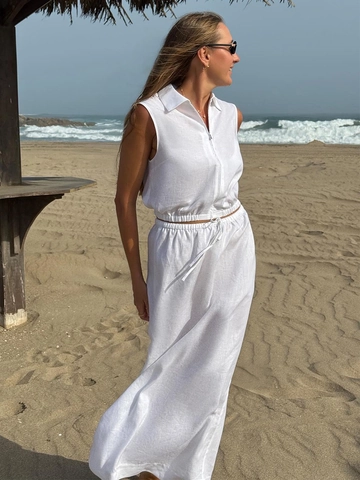 Completo Due Pezzi Gilet Senza Maniche Con Cerniera E Gonna Lunga A Vita Alta Con Spacco Outfit Estivo Da Spiaggia Donna