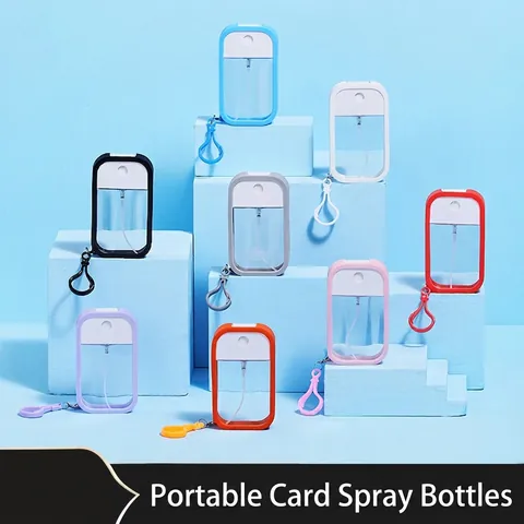 Portable Card Spray Bottle Refillable Atomizer With Silicone Sleeve Hook For Travel Sanitizer Alcohol Empty PETG Plastic
