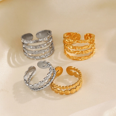 Anello In Acciaio Inossidabile Con Texture Martellata Multistrato Aperto Regolabile Gioielli Di Moda Minimalisti Per Donne