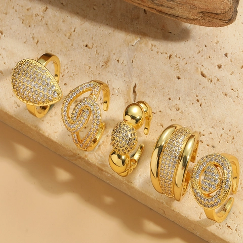 Vintage Heart Zircon Copper Rings For Women Adjustable Open Ring Simple Luxury Aesthetic Jewelry